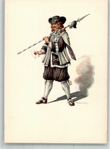 4000 Basel Bâle Lithographie / Künstlerkarte Ausstellung PTT Museum Standesläufer von Basel 17.Jh.