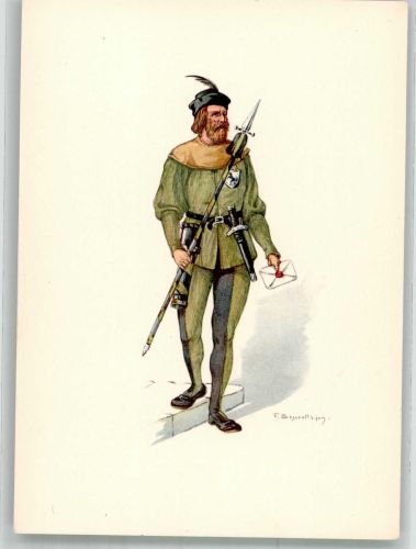 8200 Schaffhausen Sciaffusa Lithographie / Künstlerkarte Ausstellung PTT Museum Standesläufer von Schaffhausen 15. Jh.