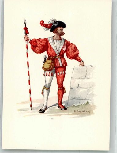 6060 Sarnen Lithographie / Künstlerkarte Ausstellung PTT Museum Standesläufer von Unterwalden 16.Jh.