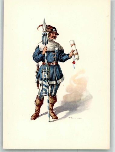 8000 Zürich Lithographie / Künstlerkarte Ausstellung PTT Museum Standesläufer von Zürich 15. Jh.