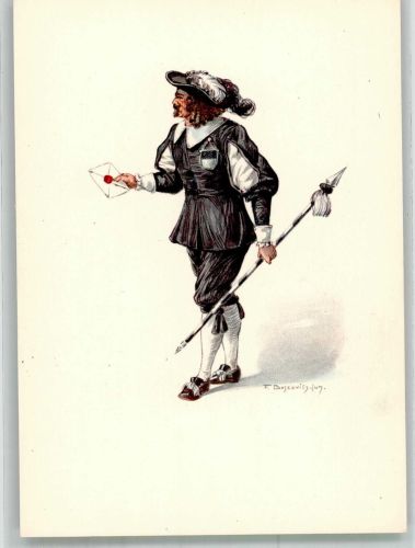 1700 Fribourg Freiburg Lithographie / Künstlerkarte Ausstellung PTT Museum Standesläufer von Fribourg 17.Jh.