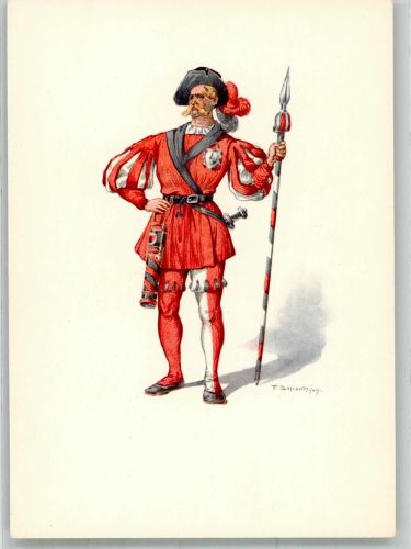 8750 Glarus Lithographie / Künstlerkarte Ausstellung PTT Museum Standesläufer von Glarus 16.Jh.