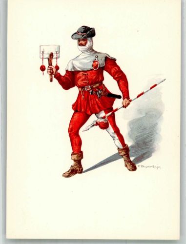 6430 Schwyz Lithographie / Künstlerkarte Ausstellung PTT Museum Standesläufer von Schwyz 15.Jh.