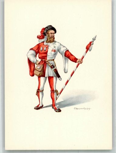 4500 Solothurn Soleure Lithographie / Künstlerkarte Ausstellung PTT Museum Standesläufer von Solothurn 16.Jh.