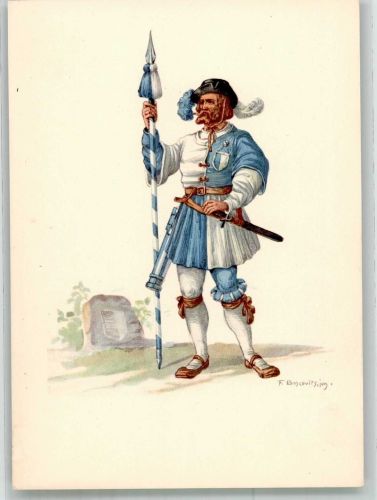 6000 Luzern Lucerne Lithographie / Künstlerkarte Ausstellung PTT Museum Standesläufer von Luzern 16.Jh.