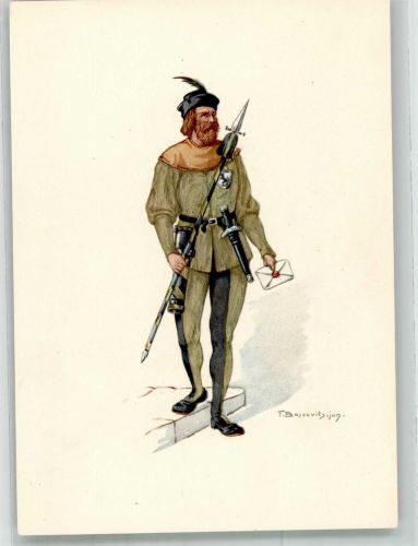8200 Schaffhausen Sciaffusa Lithographie / Künstlerkarte Ausstellung PTT Museum Standesläufer von Schaffhausen 15.Jh.