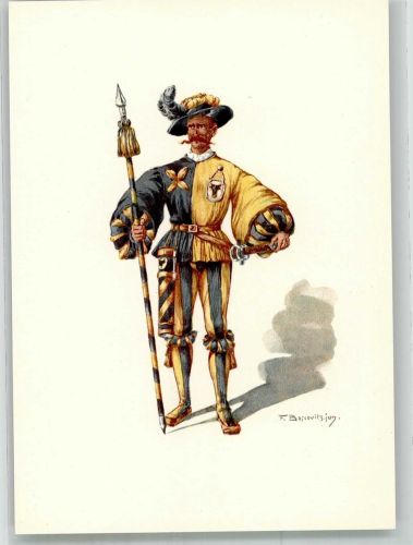 6460 Altdorf UR Lithographie / Künstlerkarte Ausstellung PTT Museum Standesläufer von Uri 16.Jh.