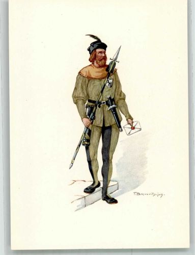 8200 Schaffhausen Sciaffusa Lithographie / Künstlerkarte Ausstellung PTT Museum Standesläufer von Schaffhausen 15.Jh.