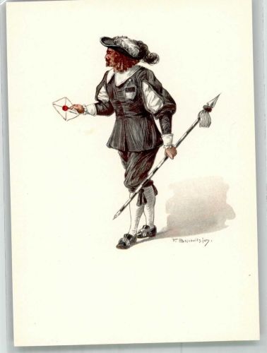 1700 Fribourg Freiburg Lithographie / Künstlerkarte Ausstellung PTT Museum Standesläufer von Freiburg 17.Jh.