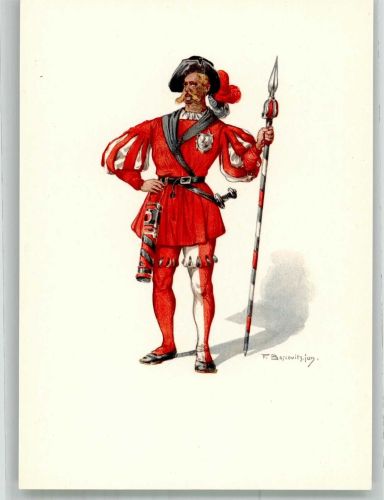 8750 Glarus Lithographie / Künstlerkarte Ausstellung PTT Museum Standesläufer von Glarus 16.Jh.