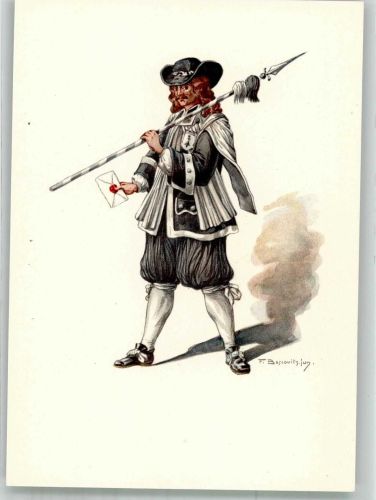 4000 Basel Bâle Lithographie / Künstlerkarte Ausstellung PTT Museum Standesläufer von Basel 17.Jh.