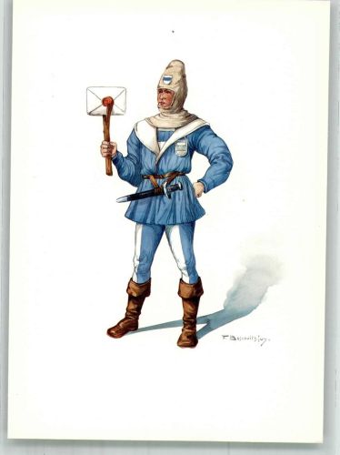 6300 Zug Zugo Lithographie / Künstlerkarte Ausstellung PTT Museum Standesläufer von Zug 15.Jh.