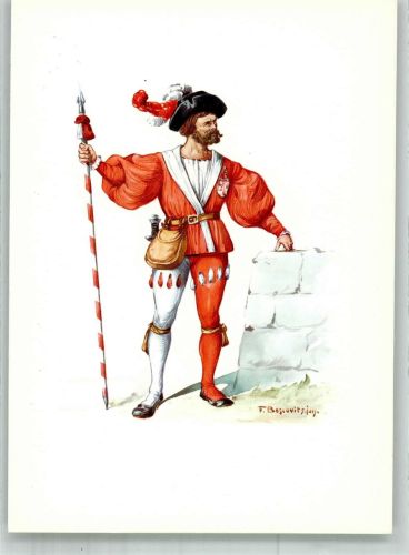 6060 Sarnen Lithographie / Künstlerkarte Ausstellung PTT Museum Standesläufer von Unterwalden 16.Jh