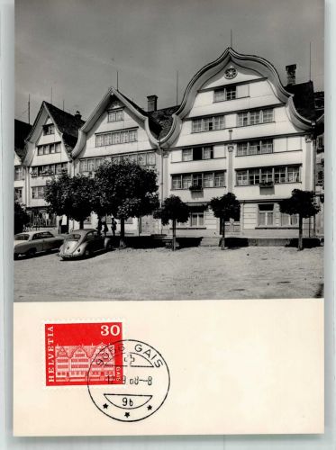 9056 Gais 1968 Foto AK Dorfplatz VW Käfer Marke bildseitig