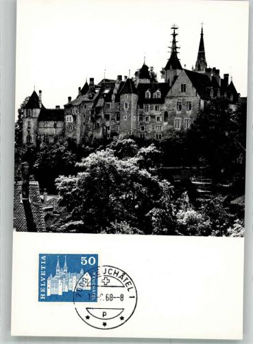 2000 Neuchâtel Neuenburg 1196 Foto AK Schloss Türme der Stiftskirche Marke bildseitig