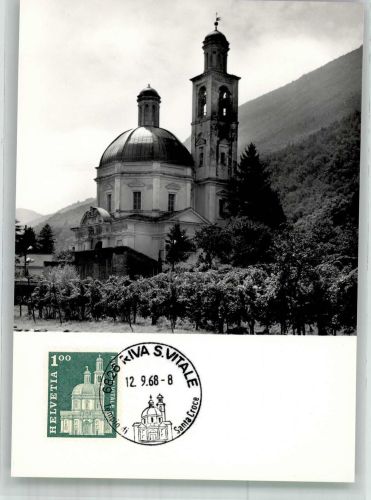 6826 Riva San Vitale 1968 Foto AK Kirche Hl. Kreuz Marke bildseitig