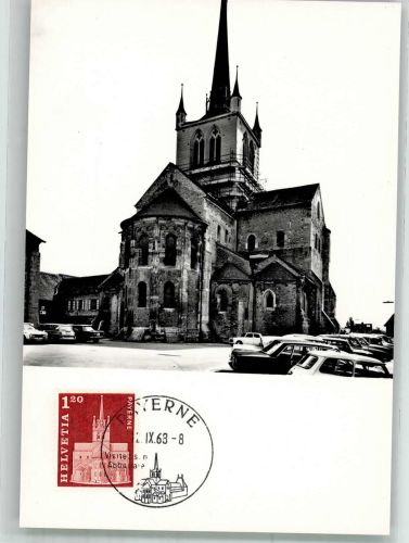 1530 Payerne 1968 Foto AK Stifts- Kirche Auto Marke bildseitig