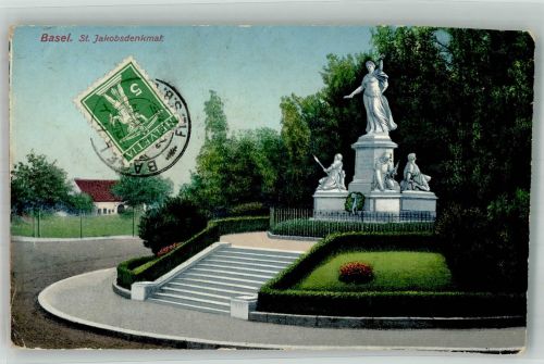 4000 Basel Bâle 1910 Foto AK Denkmal St. Jakob Marke bildseitig