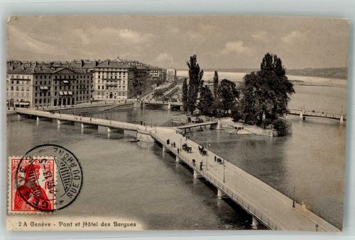 1200 Genève Genf 1913 Foto AK Pont et Hotel des Bergues Marke bildseitig