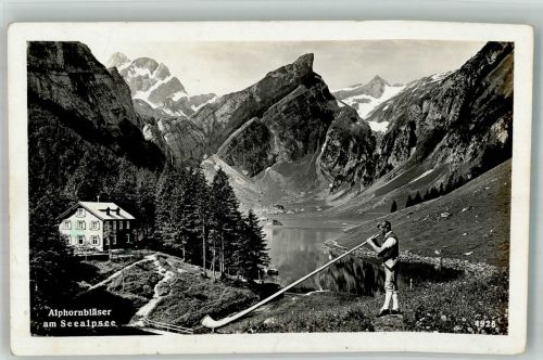 Alpstein Foto AK Tracht Alphornbläser Seealpsee