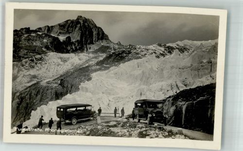 Furka Foto AK Omnibus Auto Oldtimer Rhonegletscher Furkastrasse