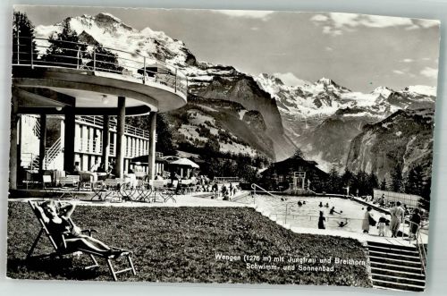 3823 Wengen 1952 Foto AK Gasthaus Schwimmbad Breithorn Jungfrau