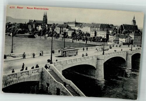 4000 Basel Bâle Foto AK Straßenbahn Neue Rheinbrücke