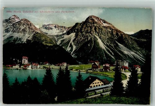 7050 Arosa Foto AK Bahnhof Eisenbahn Schiesshorn Furkahorn