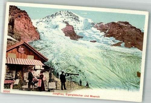3801 Jungfraujoch Foto AK Kiosk Fernrohr Jungfrau Eigergletscher und Mönch