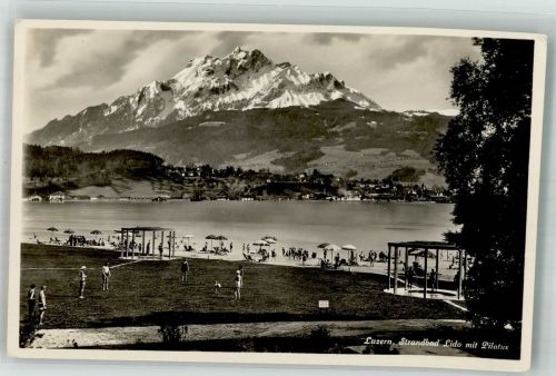 6000 Luzern Lucerne 1938 Foto AK Schwimmbad Lido mit Pilatus