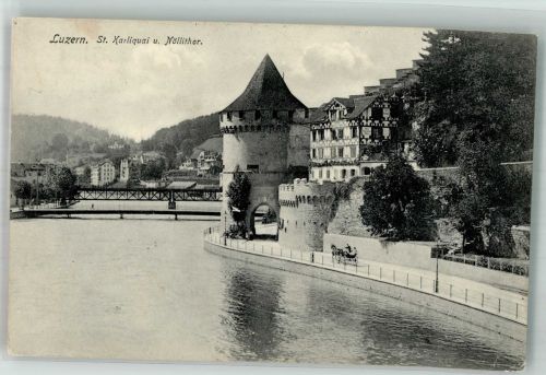 6000 Luzern Lucerne 1907 Foto AK St. Karliquai Nöllitor Bahnpost Zug 1778