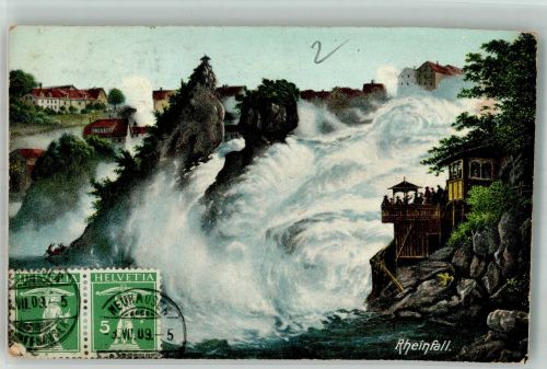 8212 Neuhausen am Rheinfall 1909 Foto AK Rheinfall Marke bildseitig