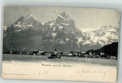 6440 Brunnen 1903 Foto AK Mythen Dampfschiff