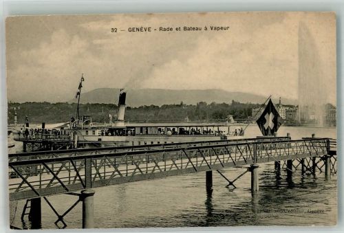 Genève Genf Dampfschiff Hafen Binnenschiff Foto AK