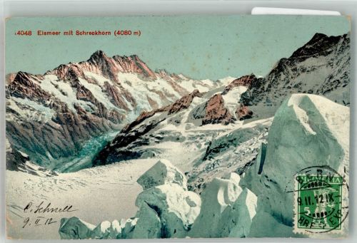3000 Bern Berne 1912 Winter Eismeer mit Schreckhorn Marke bildseitig