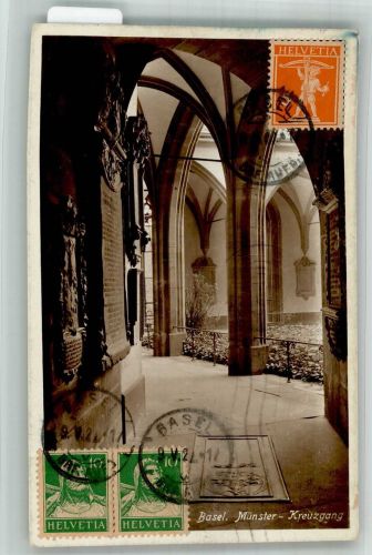 4000 Basel Bâle 1922 Foto AK Kreuzgang Münster Marke bidleitig