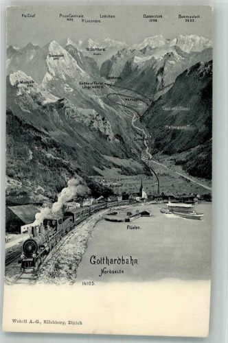 6454 Flüelen Foto AK Eisenbahn Gotthardbahn