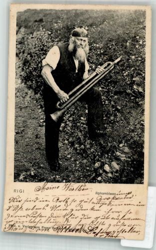 6415 Arth 1906 Foto AK Tracht Alphornbläser Rigi Ort lt. Stempel