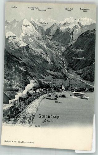 6454 Flüelen Foto AK Eisenbahn Gotthardbahn