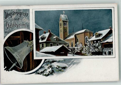 8400 Veltheim Winterthur 1910 Winterlithographie Kirche Glocke Neujahr