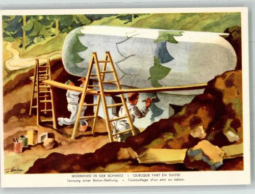 sign. Coulon Pit. E. de Tarnung einer Beton-Stellung Militär Schweiz Künstlerkarte