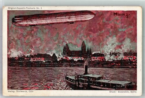 W6500 Mainz a Rhein Original Zeppelin Karte Nr. 5 Stollwerck Schokolade