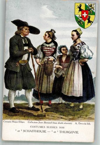 sign. Deveria A. Schweizer Tracht 1830 Schaffhouse et Thurgovie Tracht Schweiz Künstlerkarte