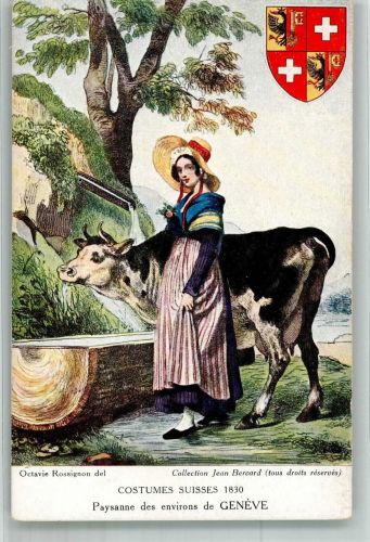 sign. Rossignon Octavie Schweizer Trachten 1830 Geneve Tracht Schweiz Künstlerkarte