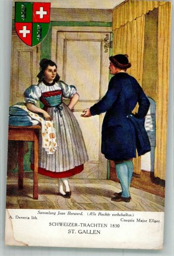sign. Deveria A. Trachten Schweiz 1930 St. Gallen Tracht Schweiz Künstlerkarte