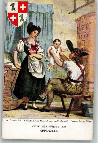 sign. Deveria A. Trachten Schweiz 1930 Appenzell Tracht Schweiz Künstlerkarte