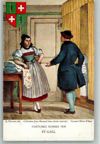 sign. Deveria A. Trachten Schweiz 1930 St. Gallen Tracht Schweiz Künstlerkarte