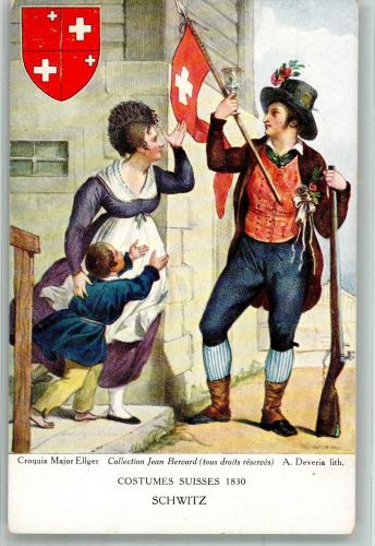 sign. Deveria A. Trachten Schweiz 1930 Schwitz Tracht Schweiz Künstlerkarte