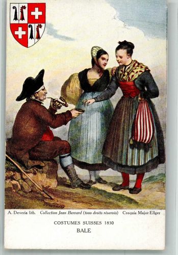 sign. Deveria A. Trachten Schweiz 1930 Basel Tracht Schweiz Künstlerkarte