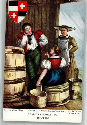 sign. Thierry freres Schweizer Trachten 1830 Freiburg Tracht Schweiz Künstlerkarte